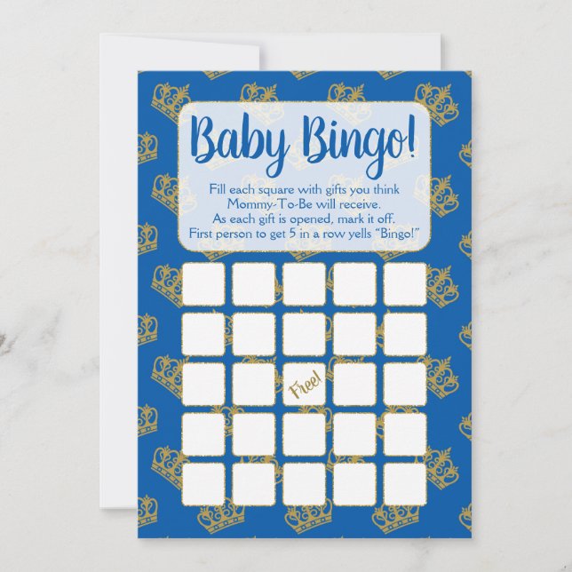 Royal Prince Bingo Baby Shower Game Blue Inbjudningar (Framsida)