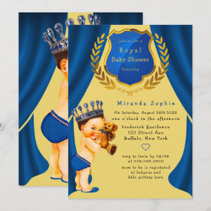 Royal Prince Blue och Guld Baby Shower Inbjudningar