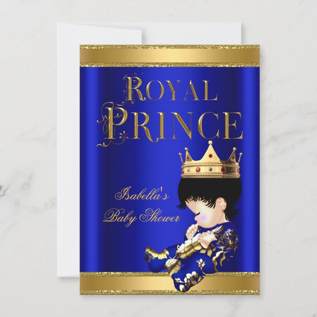 Royal Prince Boy Baby Shower Blue GULD Inbjudningar (Framsida)