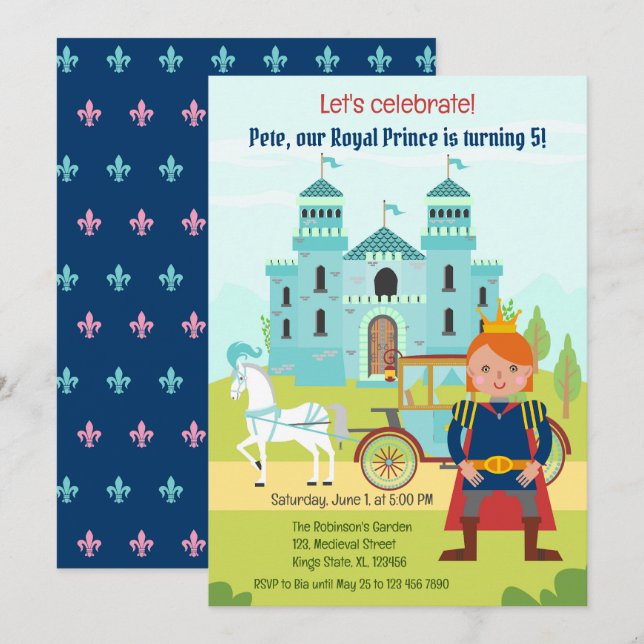 Royal Prince Boy Födelsedagsfest Inbjudningar (Fram/baksida)