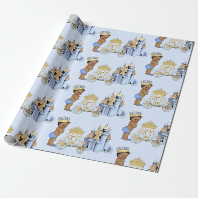 Royal Prince Castle Carriage Blue Guld Boy Presentpapper (Utrullad)