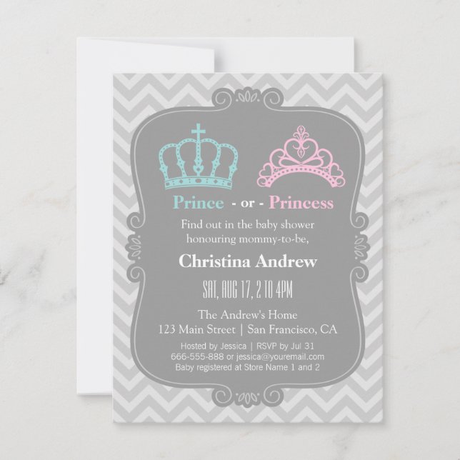 Royal Prince eller Princess Gender Reveal Baby Sho Inbjudningar (Framsida)