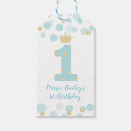 Royal Prince First Birthday Blue Guld Presentetikett