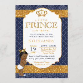 Royal Prince Navy Blue Guld White Baby Shower 2 Inbjudningar