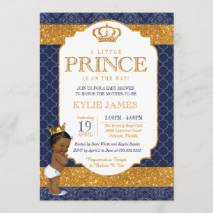 Royal Prince Navy Blue Guld White Baby Shower 2 Inbjudningar
