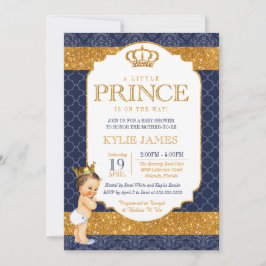 Royal Prince Navy Blue Guld White Baby Shower Inbjudningar