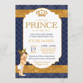 Royal Prince Navy Blue Guld White Baby Shower Inbjudningar