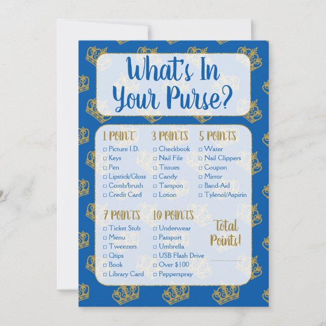 Royal Prince What's in your Purse Baby Shower Game Inbjudningar (Framsida)