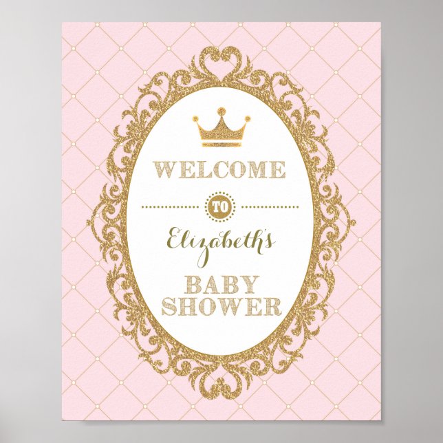 Royal Princess Baby Shower Välkommen Rosa Guld Poster (Framsidan)