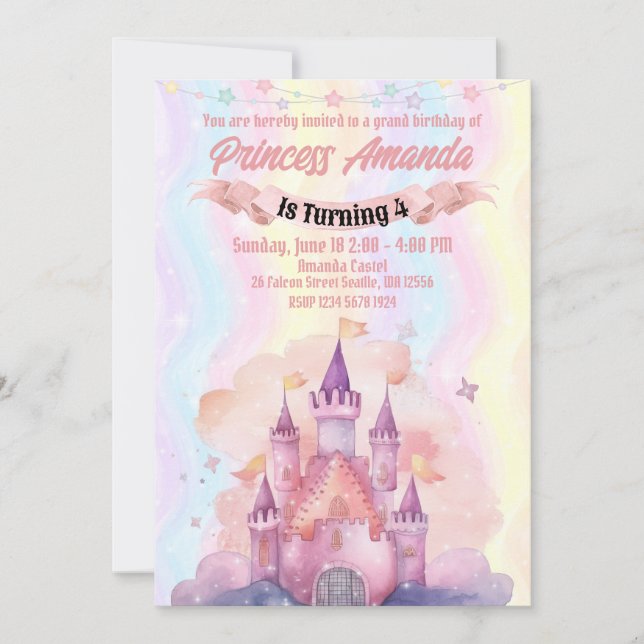 Royal Princess Birthday Rosa Girl Inbjudningar (Framsida)