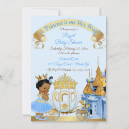 Royal Princess Castle Carriage Blue Guld Girl Inbjudningar