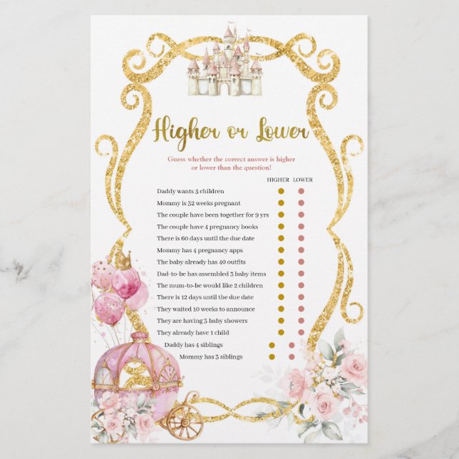 Royal Princess Higher eller Lower Games Card (Framsida)