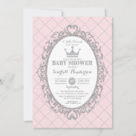 Royal Princess Krona Rosa Silver Baby Shower Inbjudningar