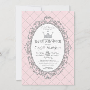 Royal Princess Krona Rosa Silver Baby Shower Inbjudningar