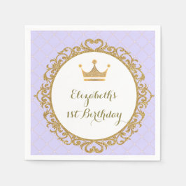 Royal Princess Lavender Lila Guld Birthday Pappersservett