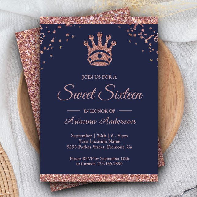 Royal Princess Ro Guld Glitter Sweet sixteen Inbjudningar (Skapare uppladdad)
