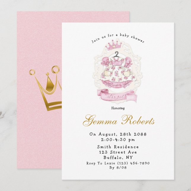 Royal Princess Rosa Det är en flicka Baby Shower Inbjudningar (Fram/baksida)