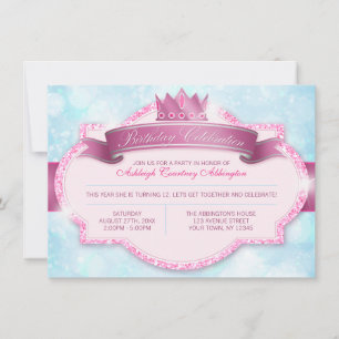 Royal Princess Rosa Glitter Flick kalas Inbjudningar