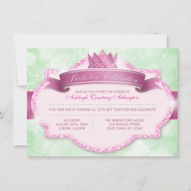 Royal Princess Rosa Glitter Flick kalas Inbjudningar (Framsida)
