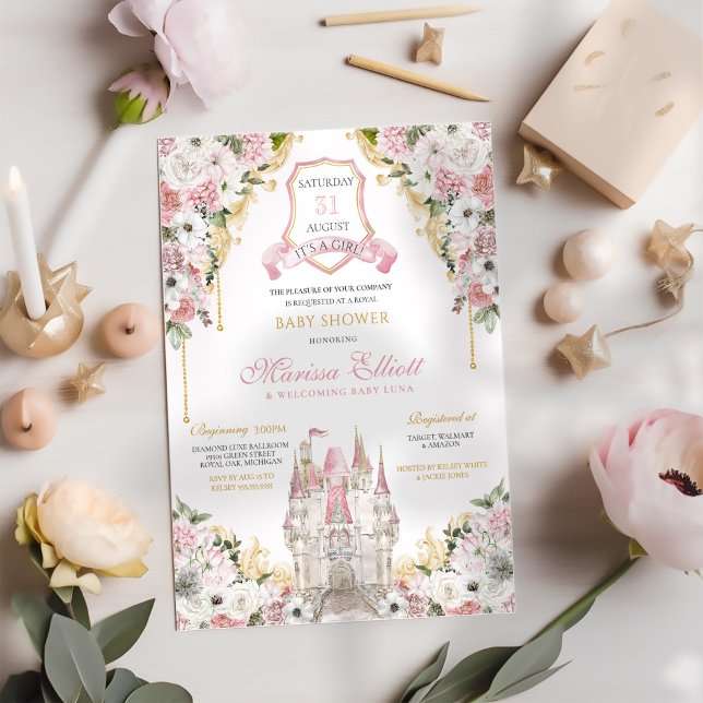 Royal Princess  Rosa Luxury Baby Shower Inbjudningar (Skapare uppladdad)