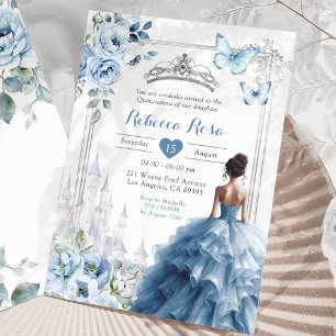 Royal Princess Silver Dusty Blue Quinceañera Inbjudningar