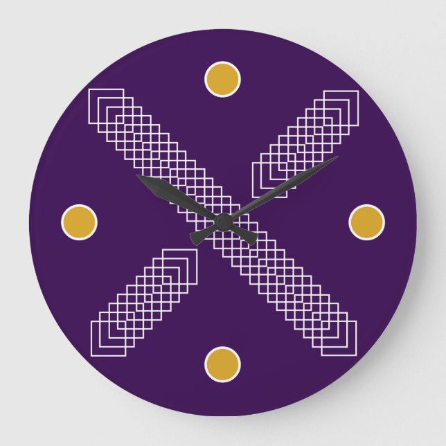 Royal Purple and Gold Geometric Art Deco Stor Klocka (Framsida)