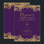 Royal Purple & Gold Lace Smutsig 30 30-årsfirande Inbjudningar<br><div class="desc">Anpassa för alla evenemang</div>