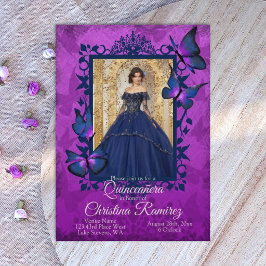 Royal Purple Mörkblå Fjäril Quinceanera  Inbjudningar