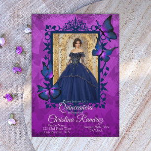 Royal Purple Mörkblå Fjäril Quinceanera  Inbjudningar