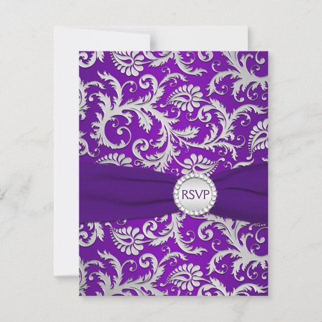 Royal Purple och Silver Damask RSVP-kort OSA Kort (Framsida)