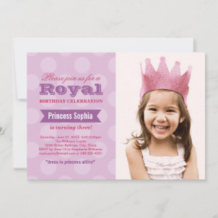Royal Purple Princess Girl Photo Birthday Party Inbjudningar