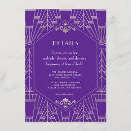 Royal Purple Silver Stor Gatsby Bröllopsdetaljer Tilläggskort