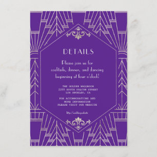Royal Purple Silver Stor Gatsby Bröllopsdetaljer Tilläggskort