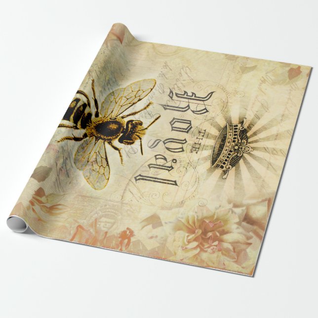 Royal Queen Bee Ephemera Decoupage Presentpapper (Utrullad)