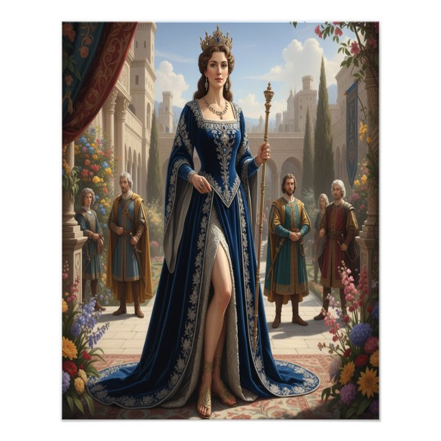 Royal Queen with Scepter in Palace Garden Fototryck (Framsidan)