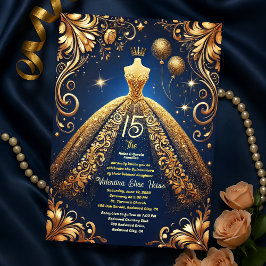 Royal Quinceañera Guld och Princess Theme Inbjudningar