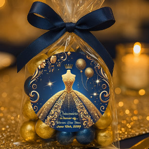 Royal Quinceañera Guld och Princess Theme Runt Klistermärke