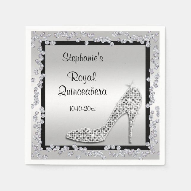 Royal Quinceañera Silver Jewel Stiletto Pappersservett (Framsidan)