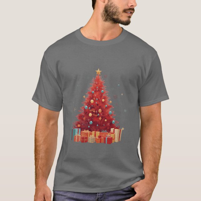 Royal Red Festive Glow: Premium Christmas Tree T Shirt (Framsida)