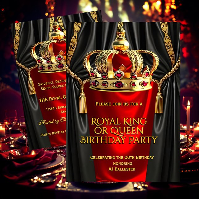 Royal Red Gold King Queen Crown Birthday Party Inbjudningar (Skapare uppladdad)