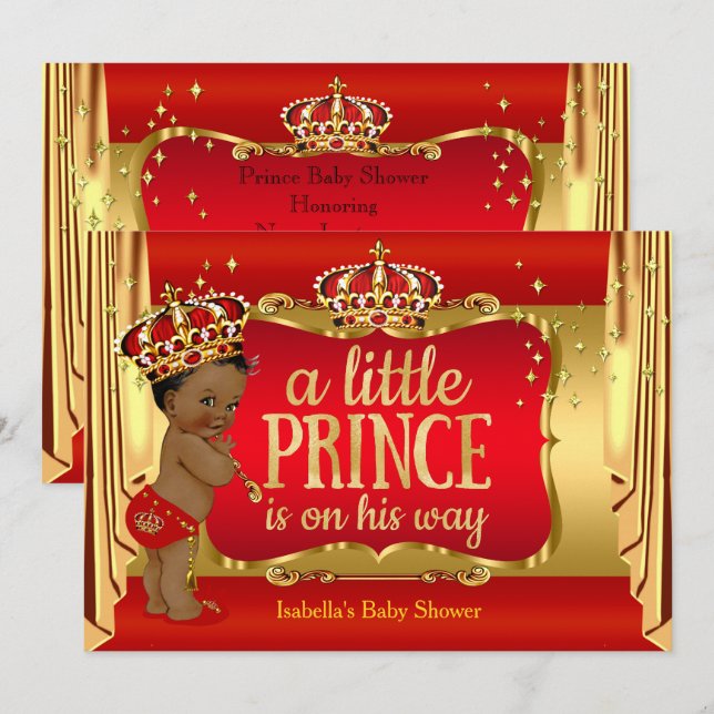 Royal Red Gold Pojke Bebisdusch Etnisk Inbjudningar (Fram/baksida)