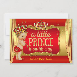 Royal Red Guld Boy Prince Baby Shower Blonde Inbjudningar