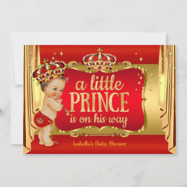 Royal Red Guld Boy Prince Baby Shower Brunette Inbjudningar
