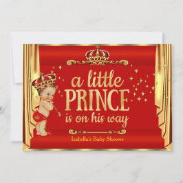 Royal Red Guld Drapes Prince Baby Shower Brunette Inbjudningar