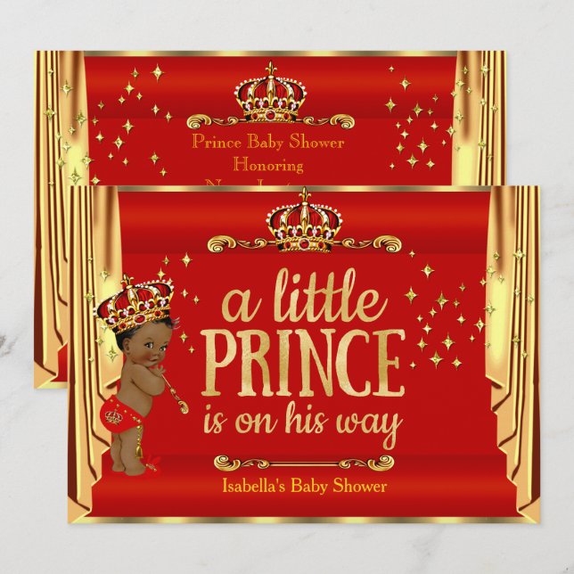 Royal Red Guld Drapes Prince Baby Shower Ethnic Inbjudningar (Fram/baksida)