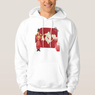 Royal Red Hanbok Man & Koi Fish Konst Hoodie