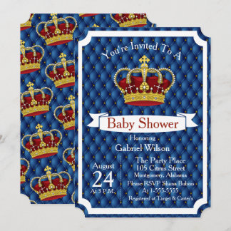 Royal Red Krona & Royal Blue Regal Pojke Shower Inbjudningar