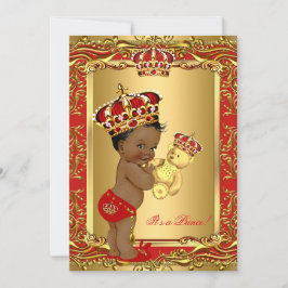 Royal Red Prince Krona Baby Shower Bear Ethnic Inbjudningar