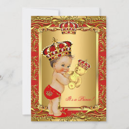Royal Red Prince Krona Baby Shower Bear Inbjudningar