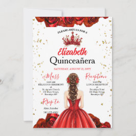 Royal Red Rose Butterfly Quinceañera Invite Inbjudningar